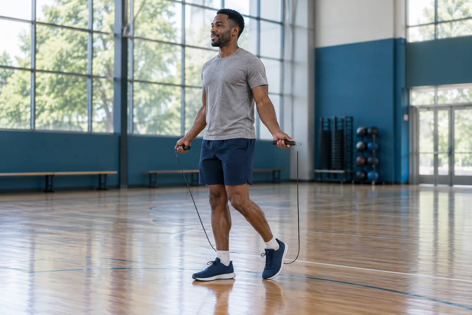 Adult preparing a relaxed weight-shift stance for boxer-step practice.