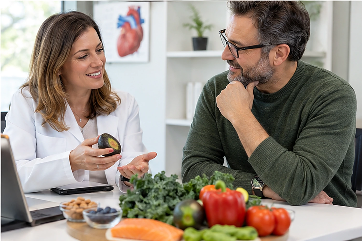Younger midlife woman discussing unexpected menopause symptoms and test results with a clinician