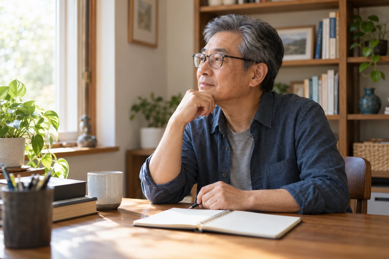 Man preparing a notebook of questions for a health appointment.