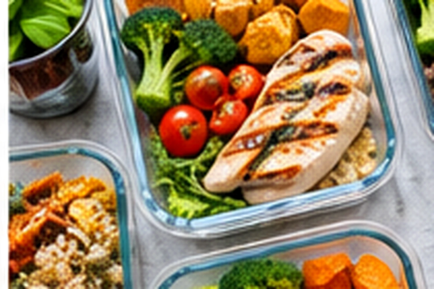 Adult meal prepping small balanced GLP-1 meals with protein vegetables whole grains and fruit