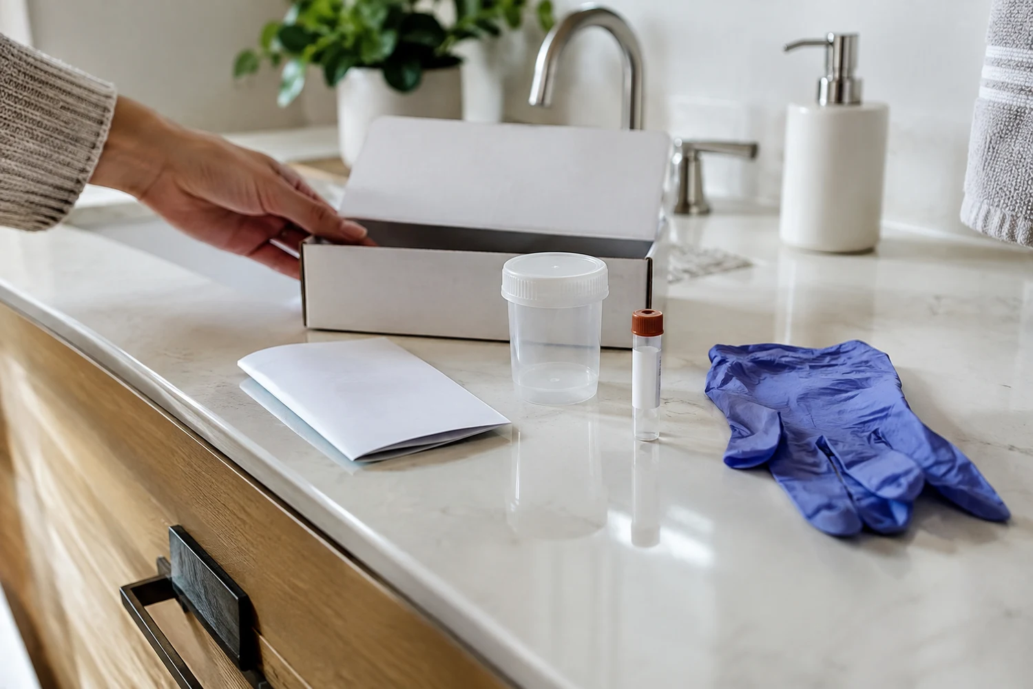 Healthcare worker performing a finger-prick style sample collection in a clinical testing setting