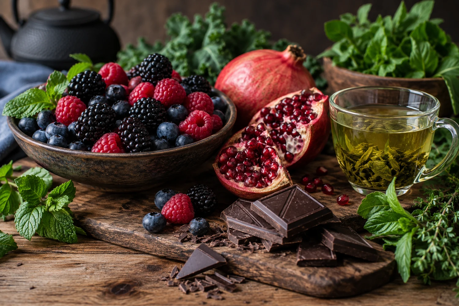 Colorful berry and yogurt food with plant ingredients representing polyphenol-rich foods