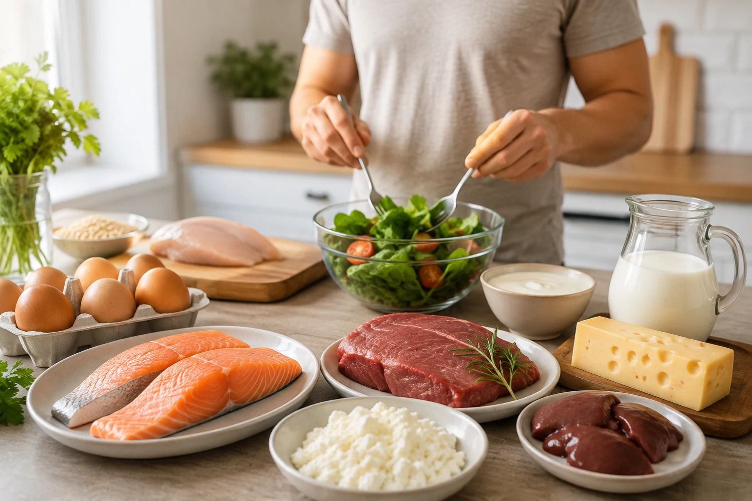 Protein-rich foods such as fish, eggs, dairy and meat that can provide vitamin B12