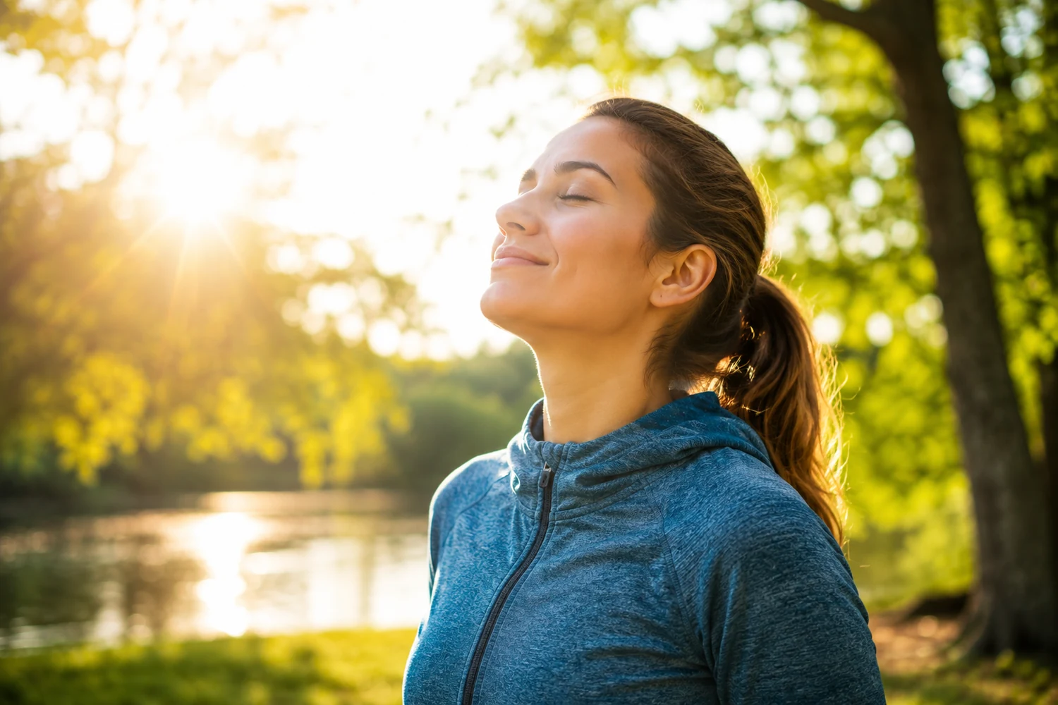 Woman enjoying sunlight outdoors to illustrate vitamin D and everyday wellness