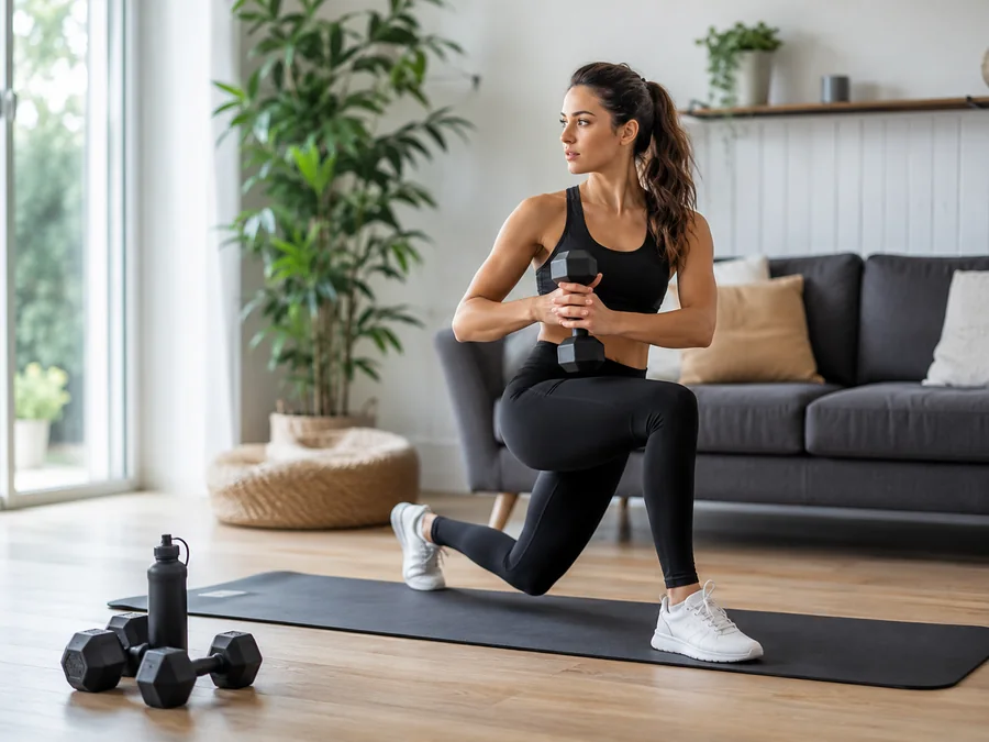 Woman completing a home workout plan