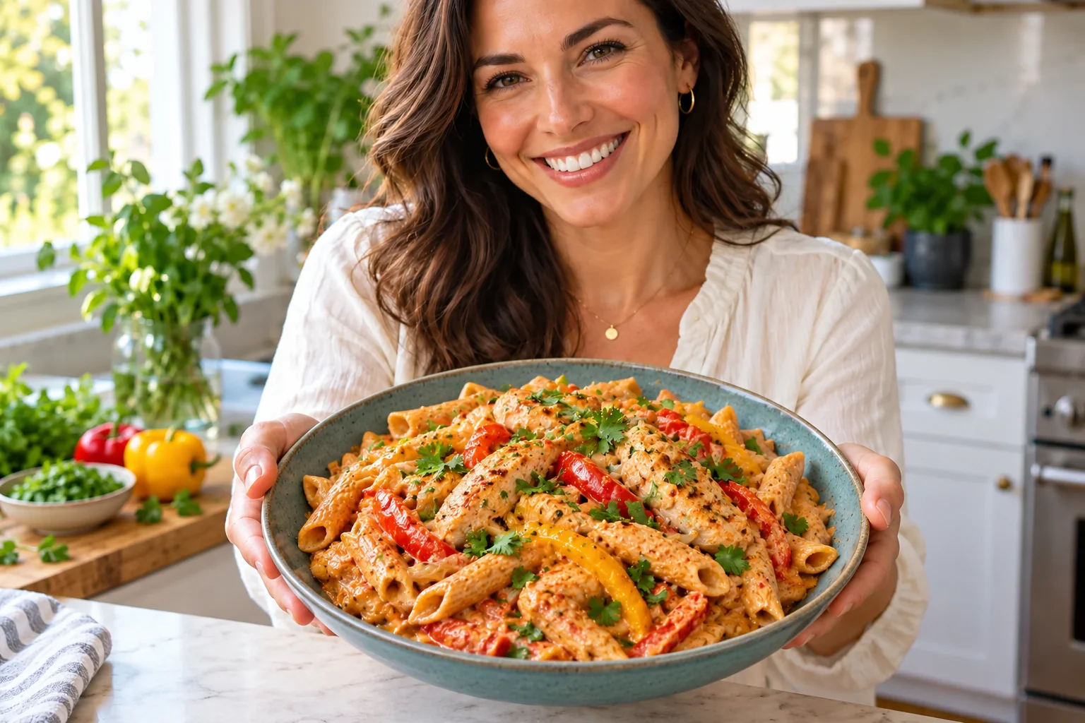 Chicken Fajita Pasta with Greek Yogurt