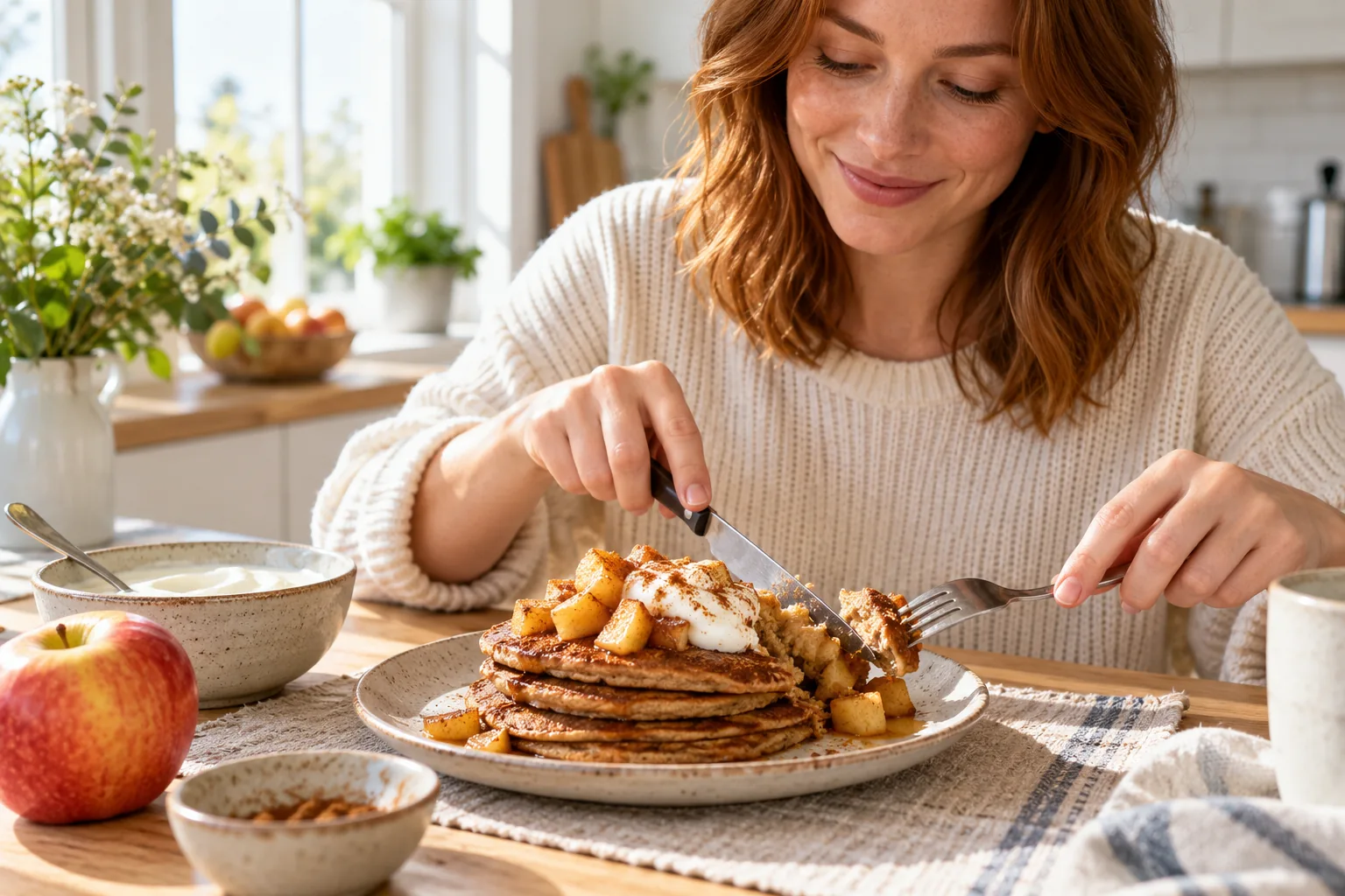 Gluten-Free Buckwheat Pancakes with Apple and Cinnamon
