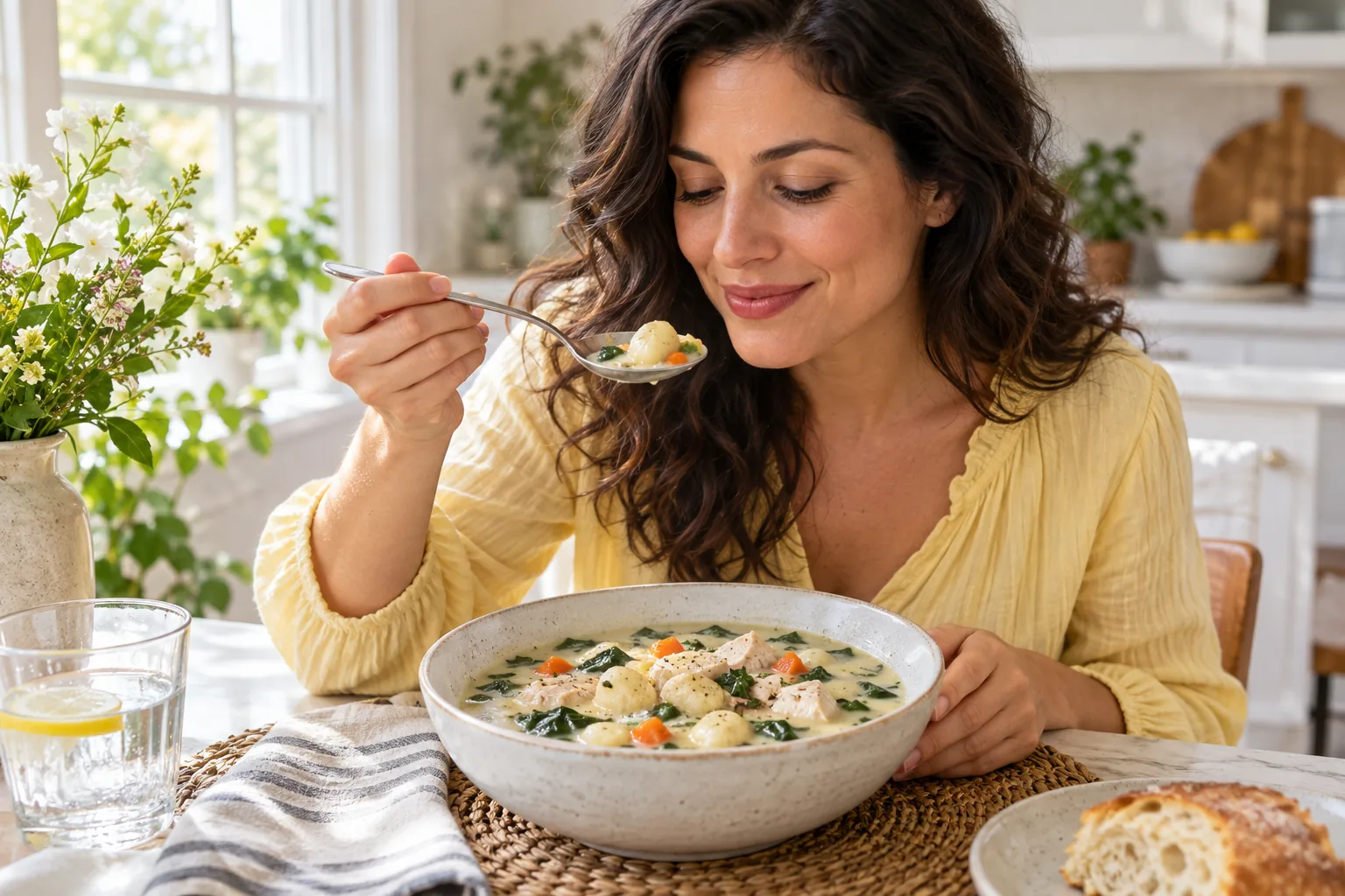 Gluten-Free Chicken Gnocchi Soup with Spinach and Carrots