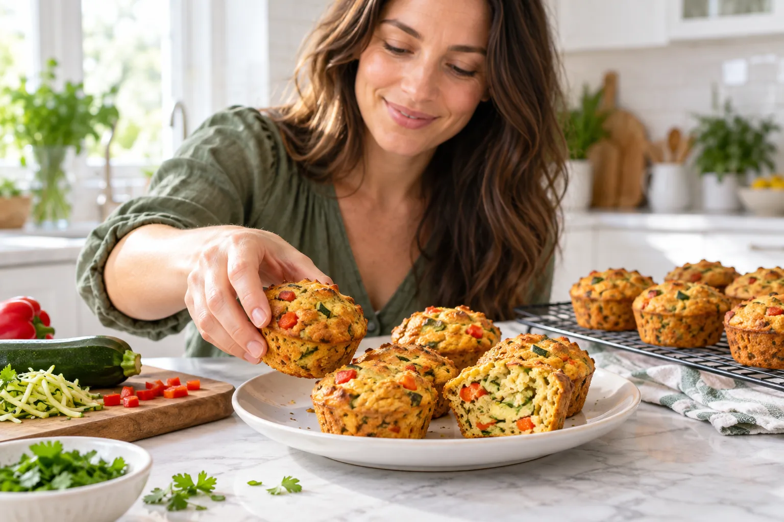 Gluten-Free Chickpea Flour Muffins with Zucchini and Red Pepper