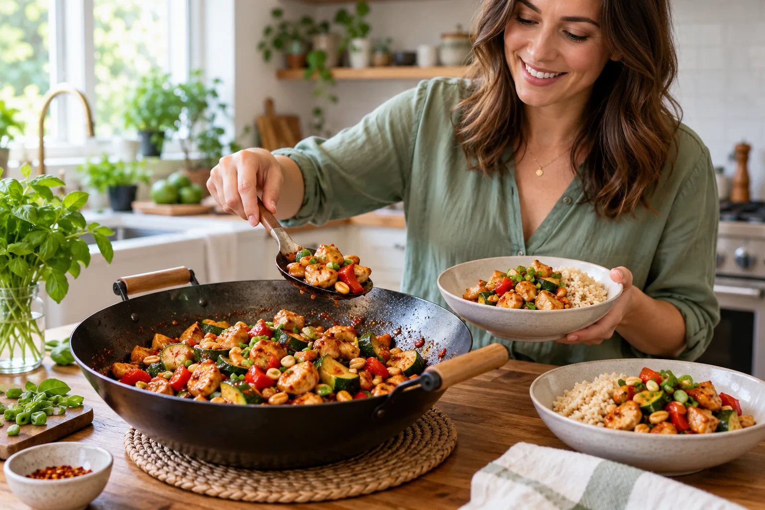 Kung Pao Chicken with Zucchini and Peanuts