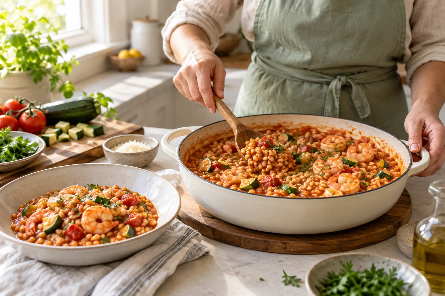 One-Pot Shrimp and Tomato Barley Risotto