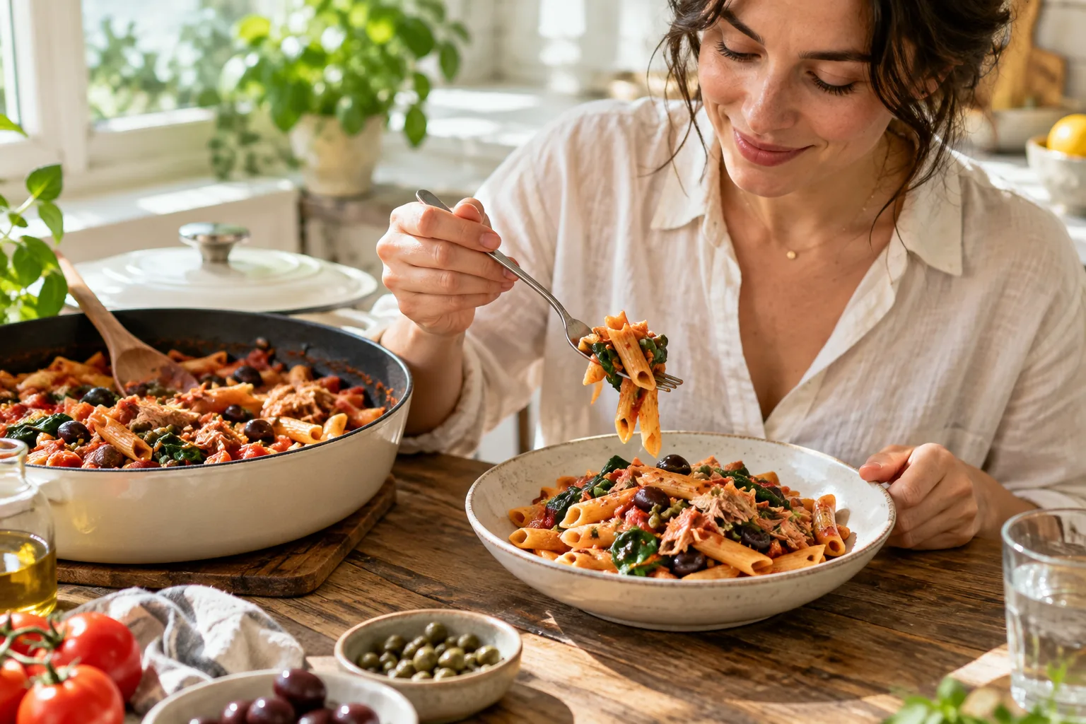 One-Pot Tuna Puttanesca with Whole-Wheat Pasta