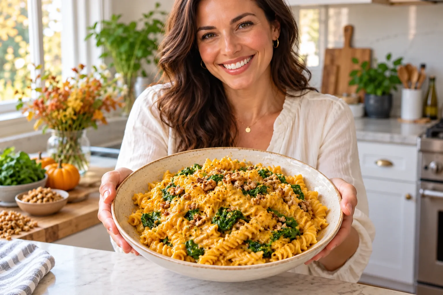 Pumpkin Cottage Cheese Pasta