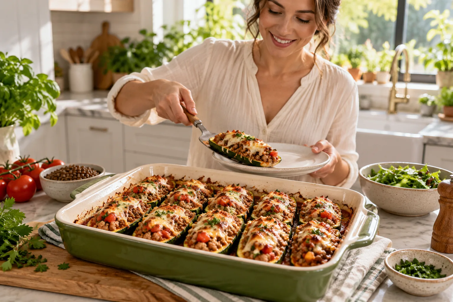 Turkey and Lentil Stuffed Zucchini