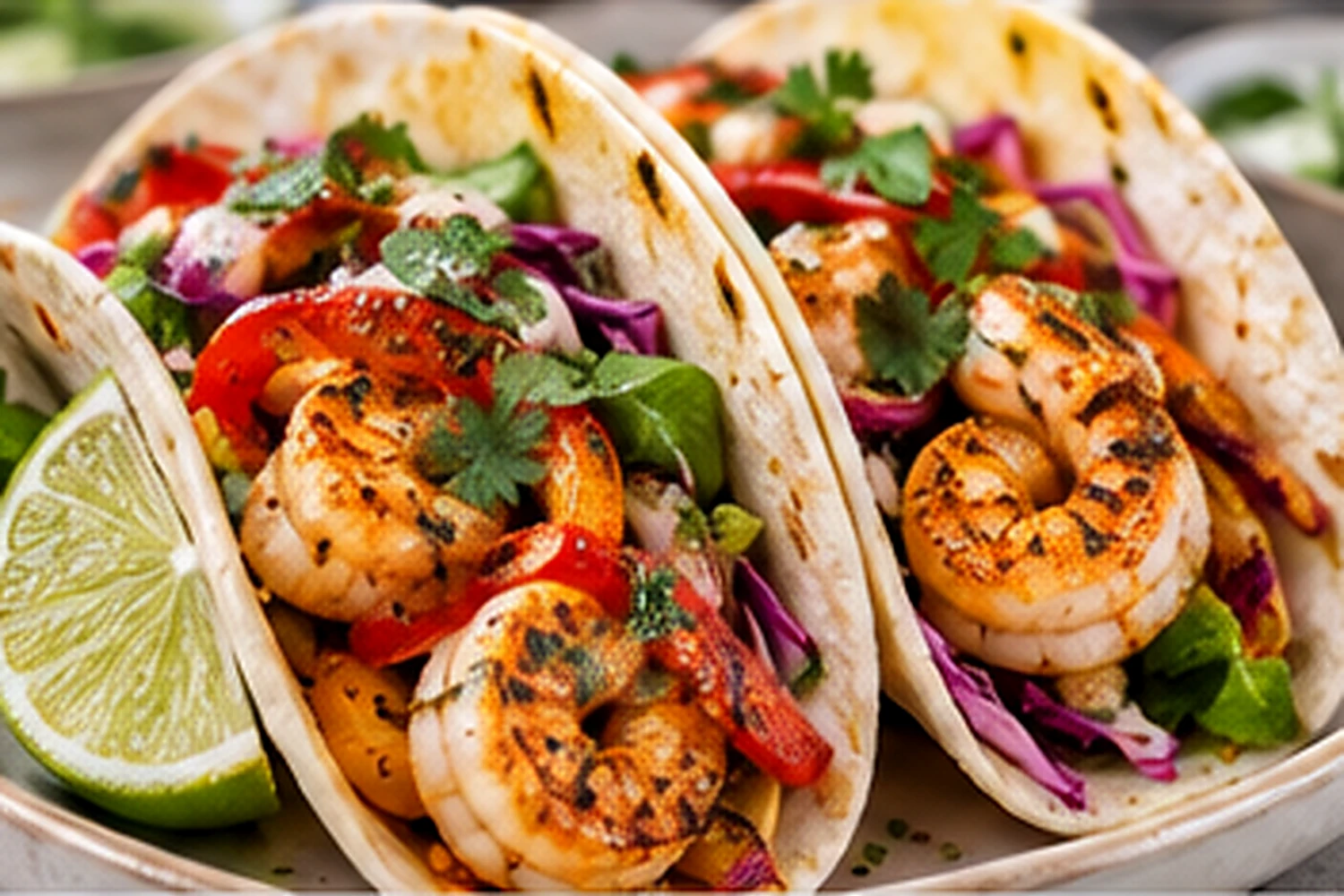 Air Fryer Shrimp Fajita Tacos with Lime Cabbage Slaw