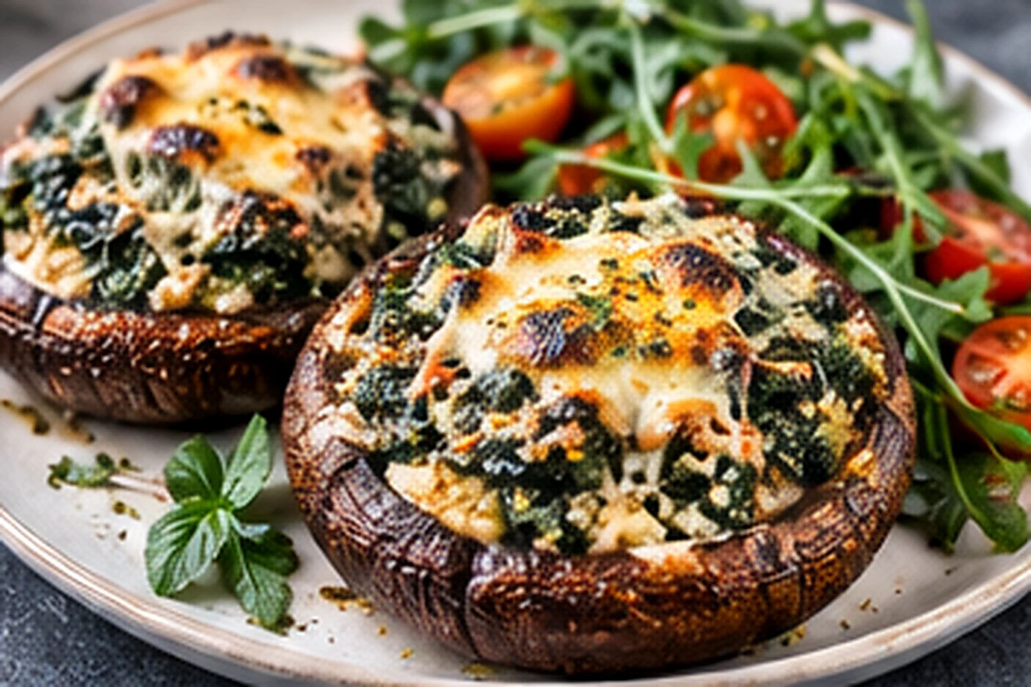Air Fryer Stuffed Portobello Mushrooms with Spinach, Quinoa and Feta