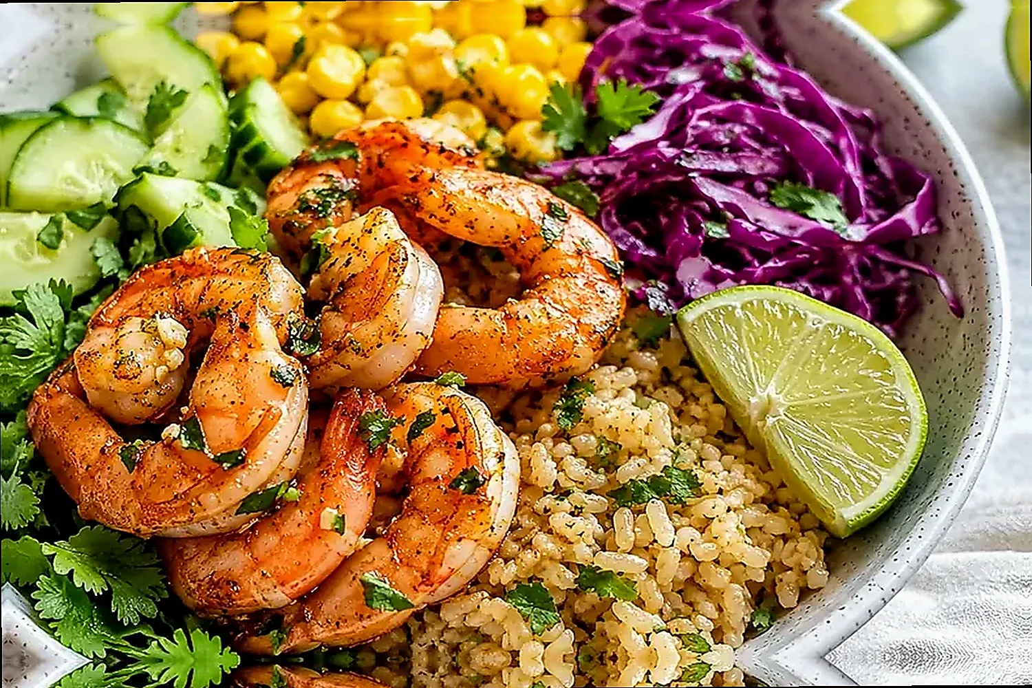 Cajun Shrimp Sweet Potato Corn Avocado Bowl