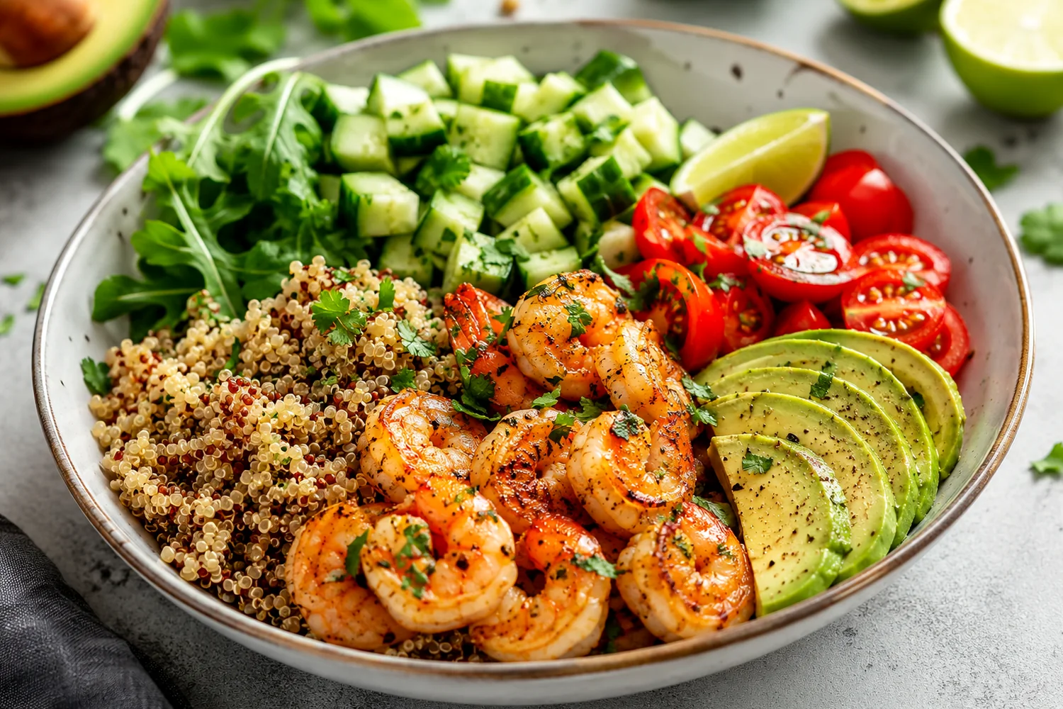 Cajun Shrimp Sweet Potato Corn Avocado Bowl