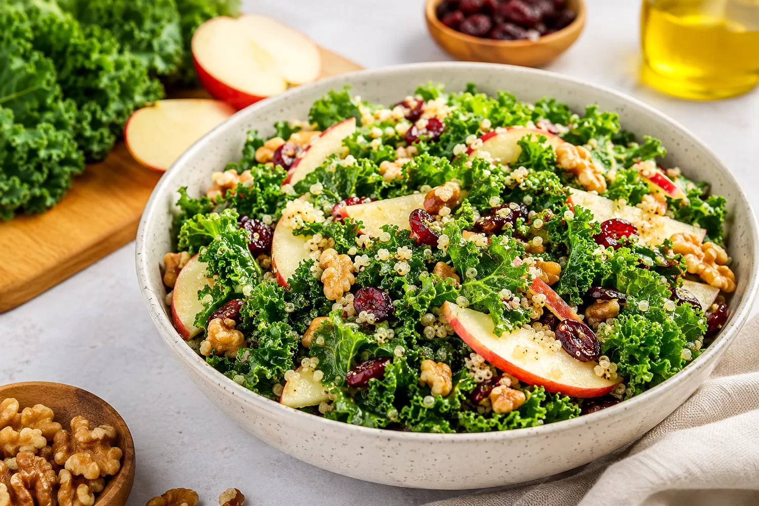 Crispy Kale Quinoa Chickpea Salad with Lemon Tahini