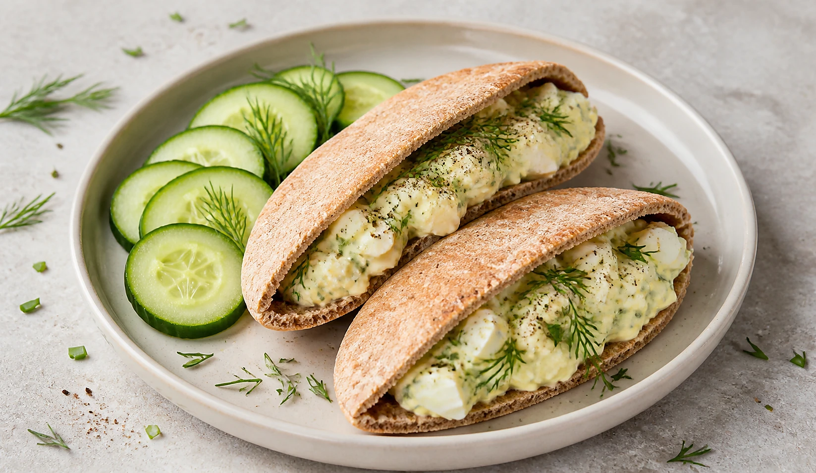 Greek Yogurt Egg Salad Whole-Grain Pitas with Cucumber