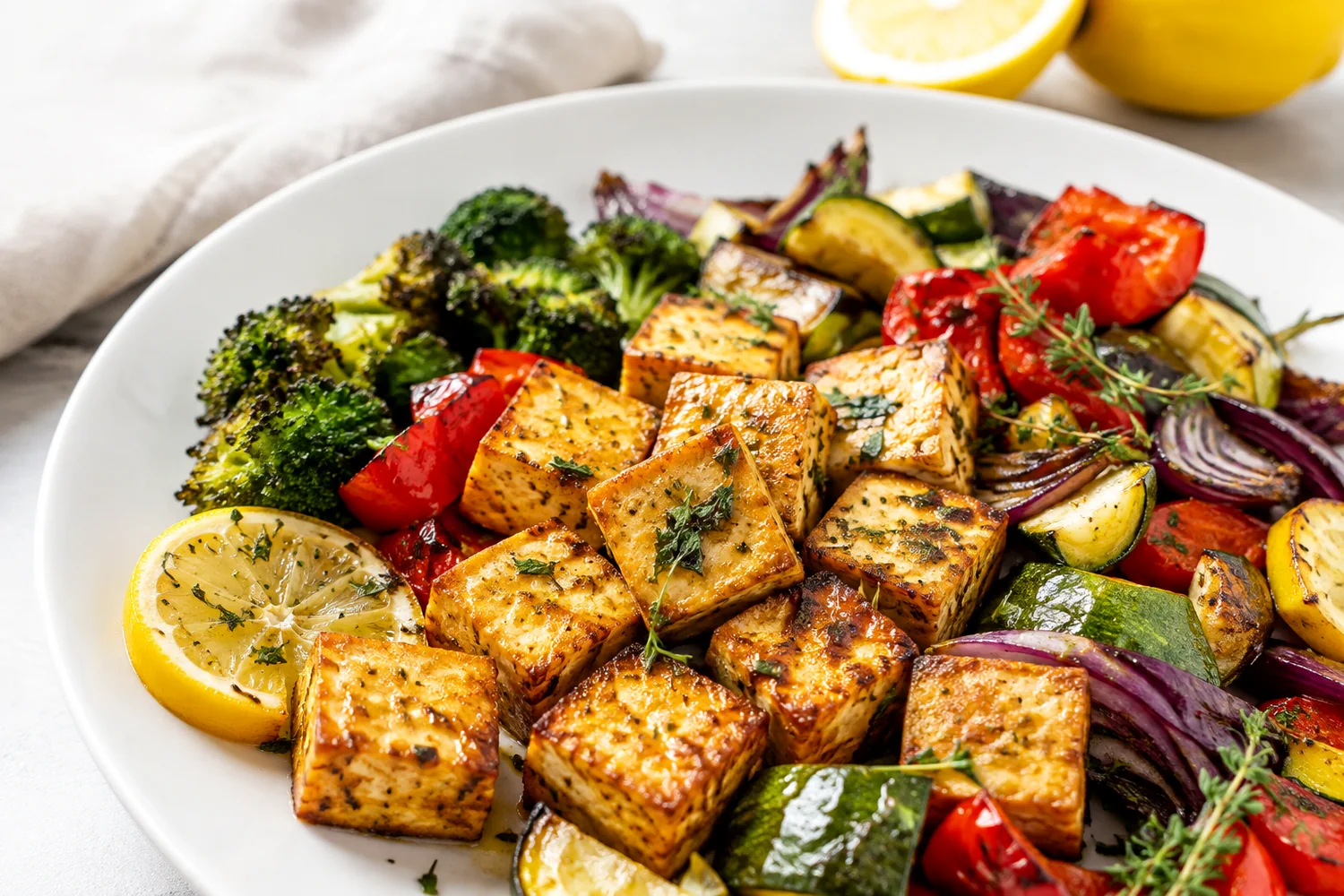Harissa Tofu Chickpea Sheet-Pan Bowl