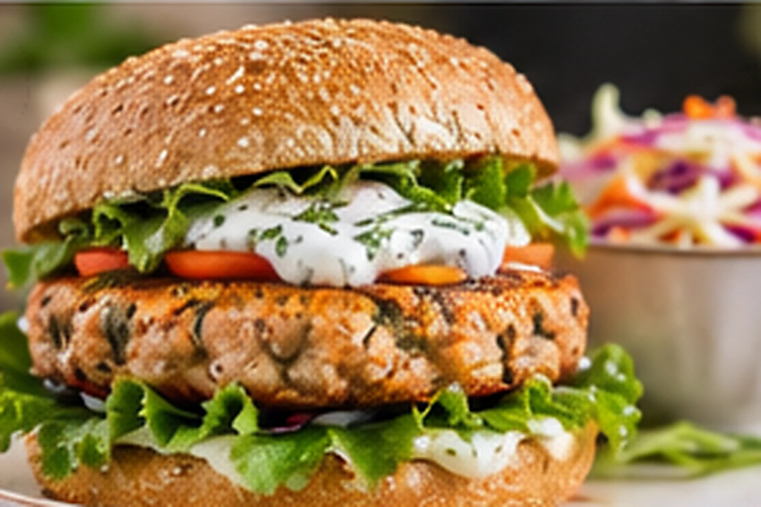 Healthy Salmon Burgers with Greek Yogurt Dill Slaw