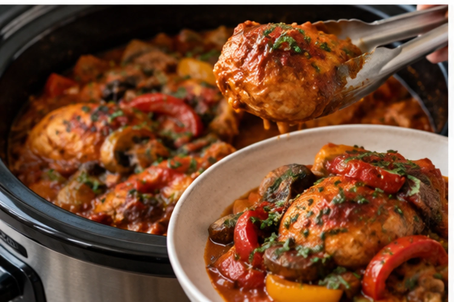 Healthy Slow Cooker Chicken Cacciatore with Peppers and Mushrooms