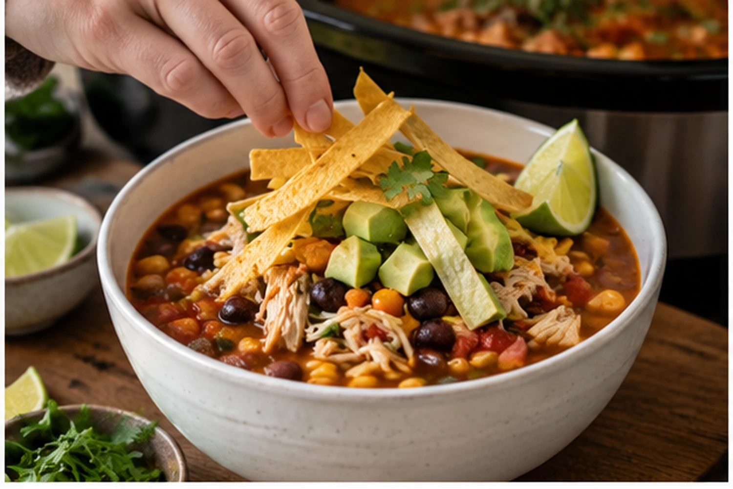 Healthy Slow Cooker Chicken Tortilla Soup with Black Beans