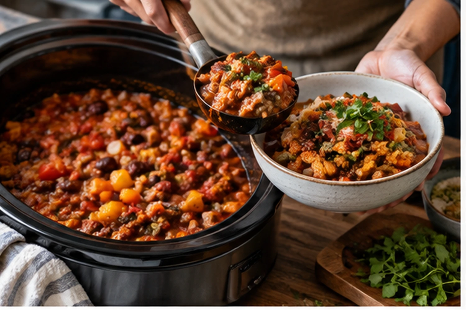 Healthy Slow Cooker Turkey Chili with Beans and Bell Peppers