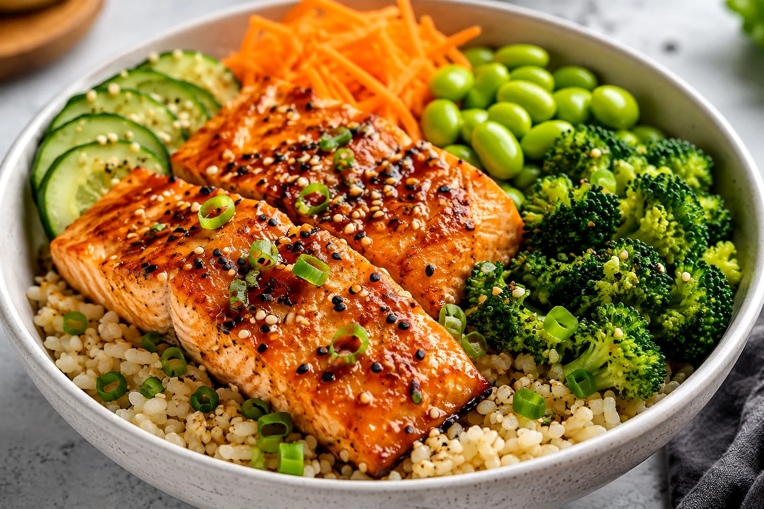 High-Fiber Mediterranean Salmon Lentil Avocado Power Salad