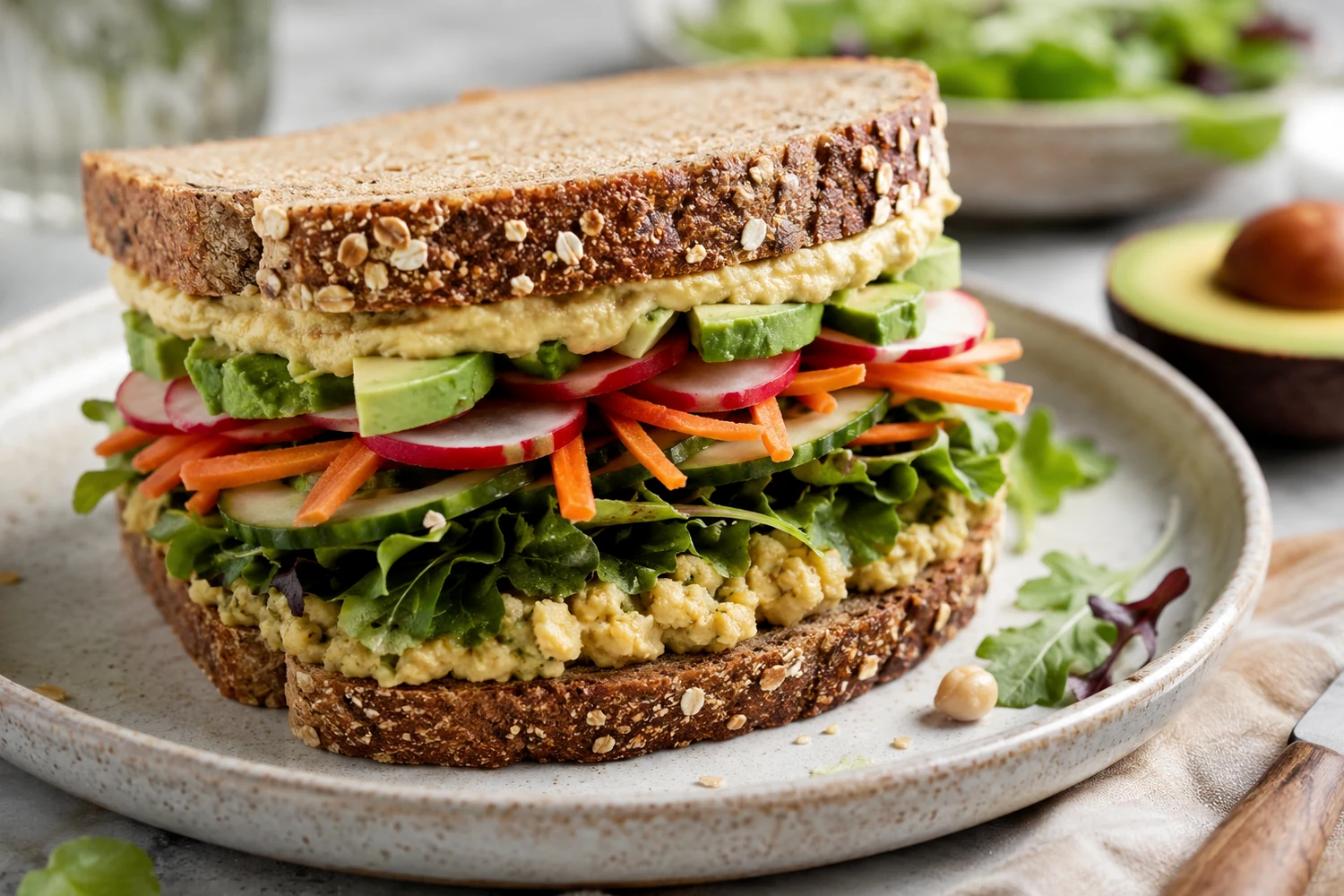 High-Fiber White Bean Avocado Hummus Crunch Sandwich