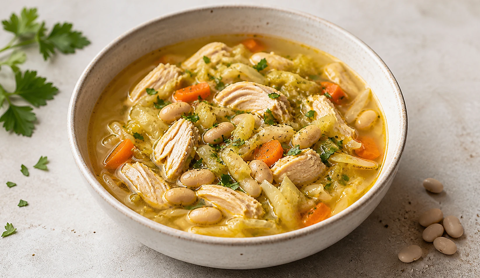 High-Protein Chicken Cabbage and White Bean Soup