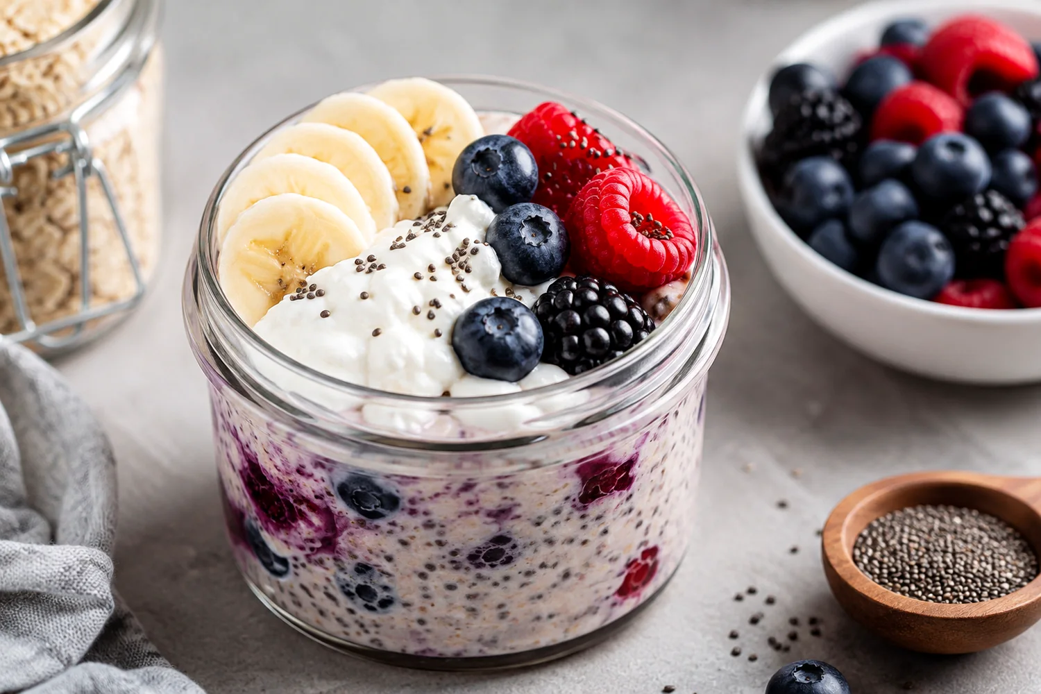 High-Protein Cottage Cheese Overnight Oats with Berries