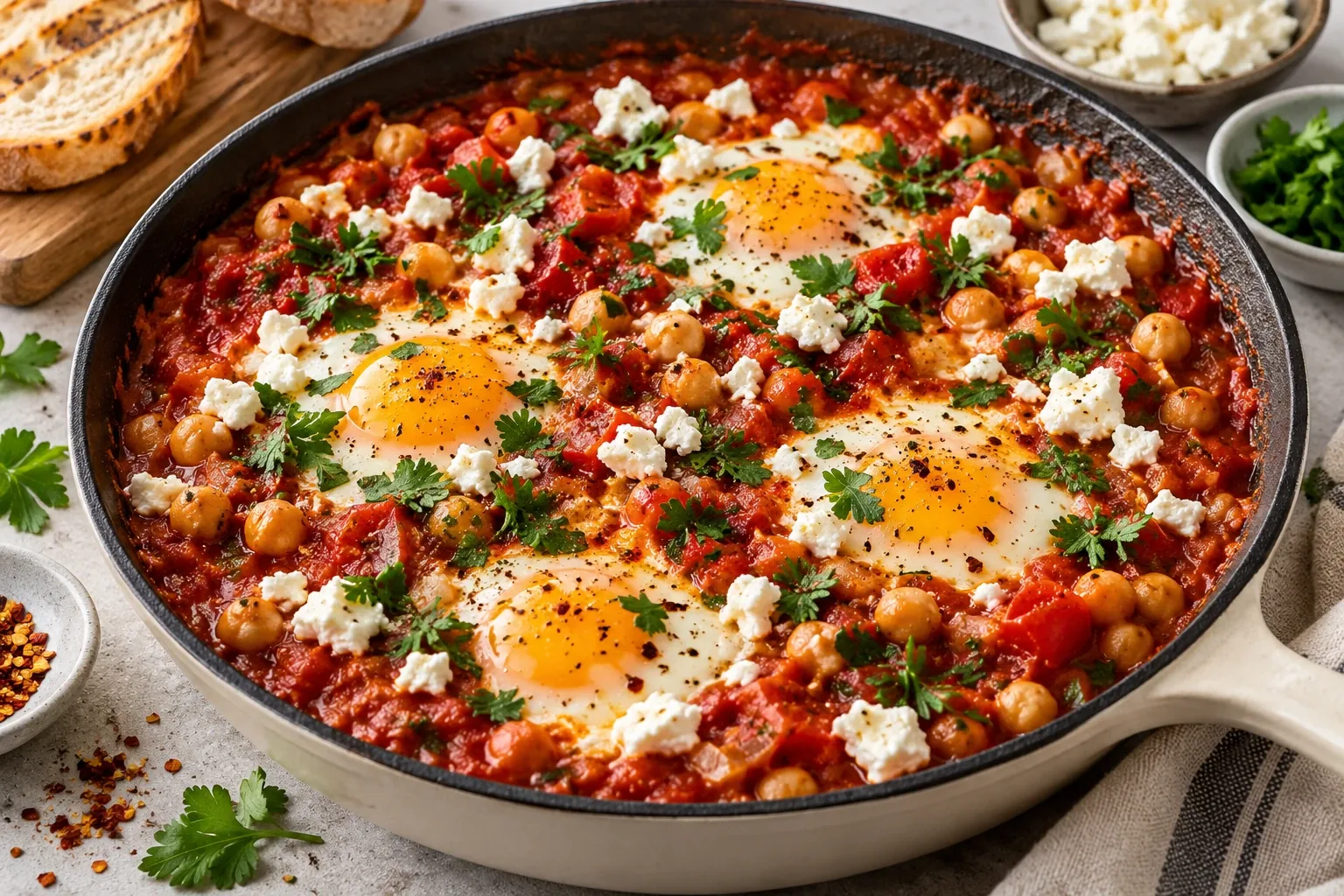 High-Protein Shakshuka with Chickpeas and Feta