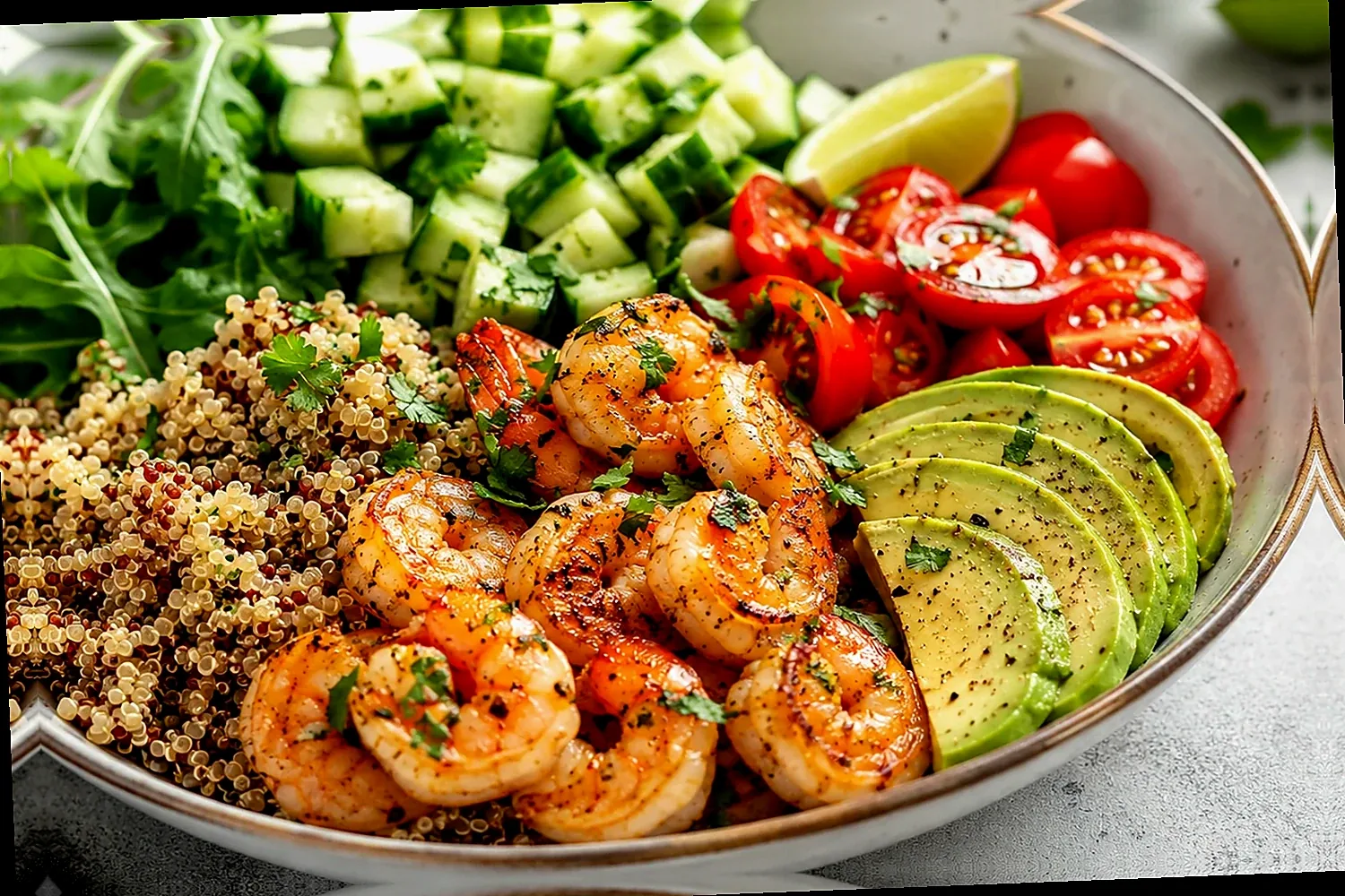 High-Protein Shrimp Quinoa Avocado Bowl