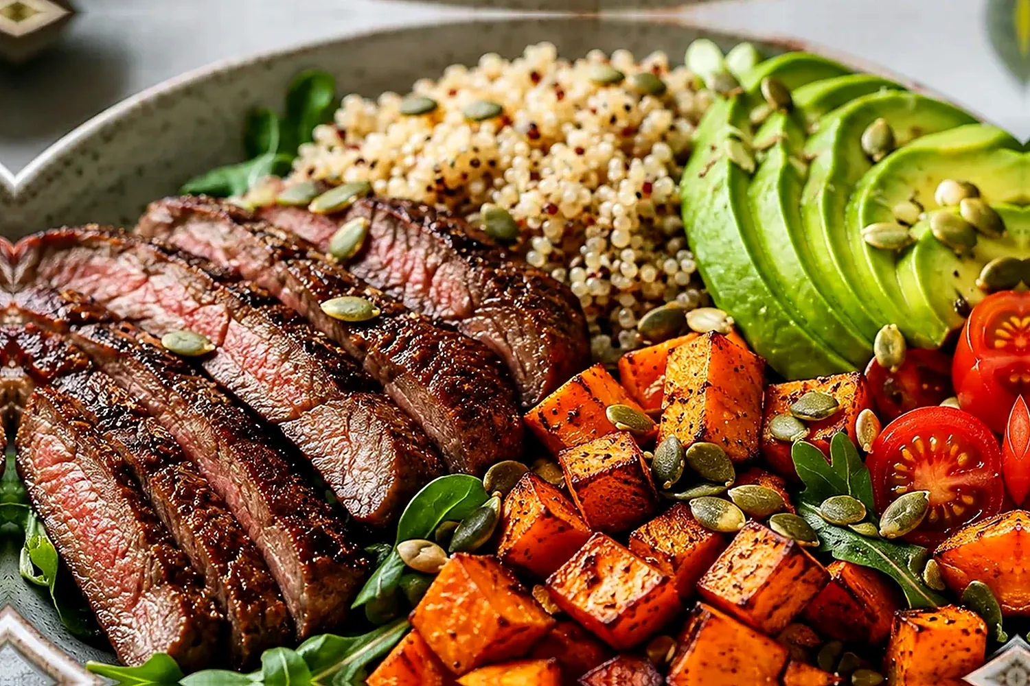 High-Protein Steak Farro Sweet Potato Power Bowl
