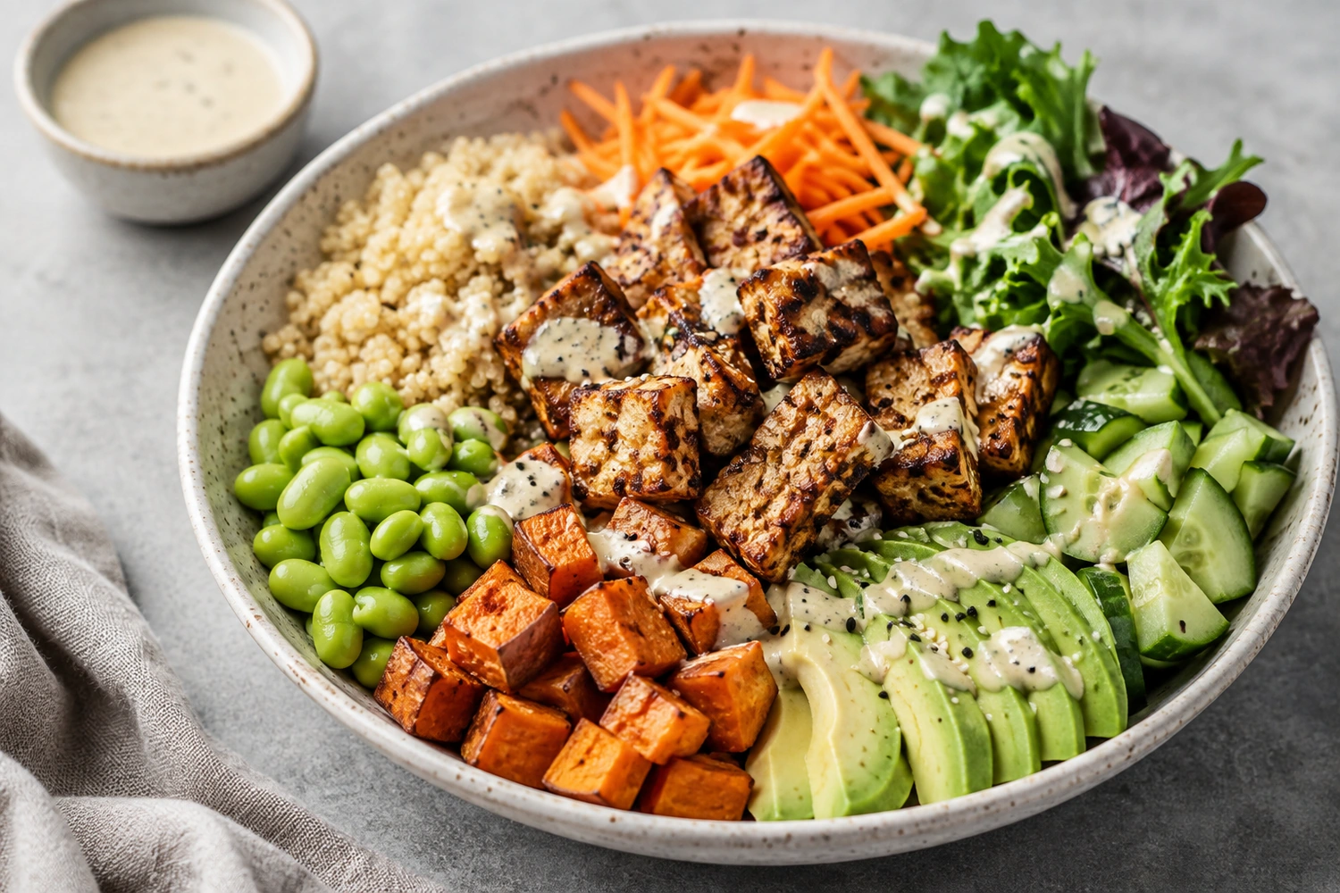 High-Protein Tempeh Buddha Bowl with Tahini-Lemon Dressing