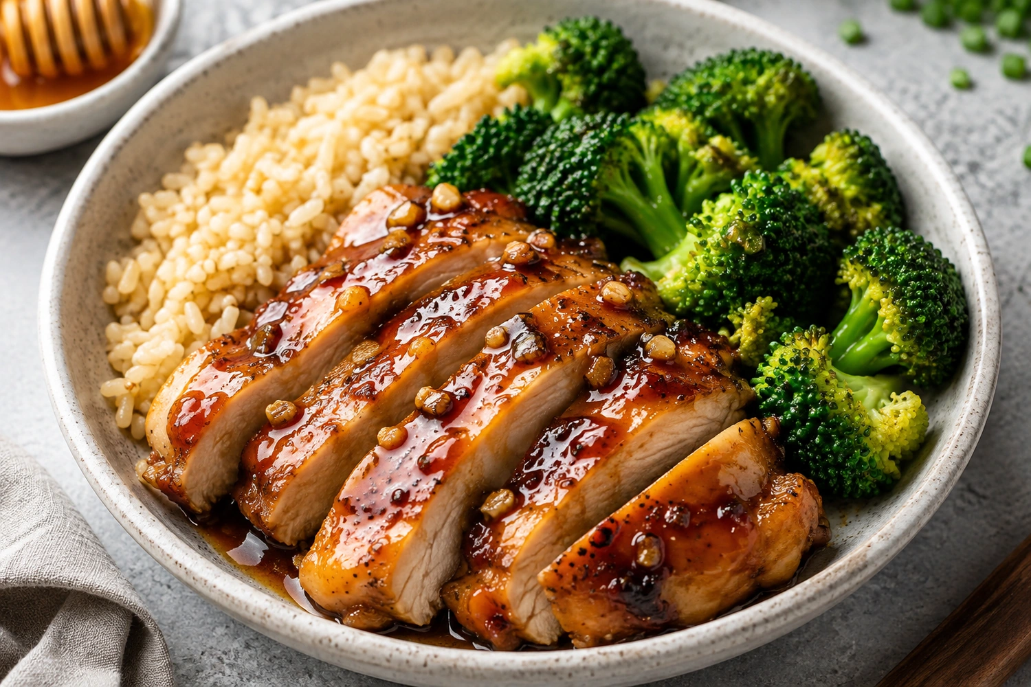 Honey Garlic Chicken Brown Rice Broccoli Bowl