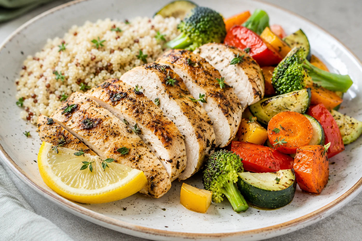 Lemon Herb Chicken with Quinoa and Roasted Vegetables