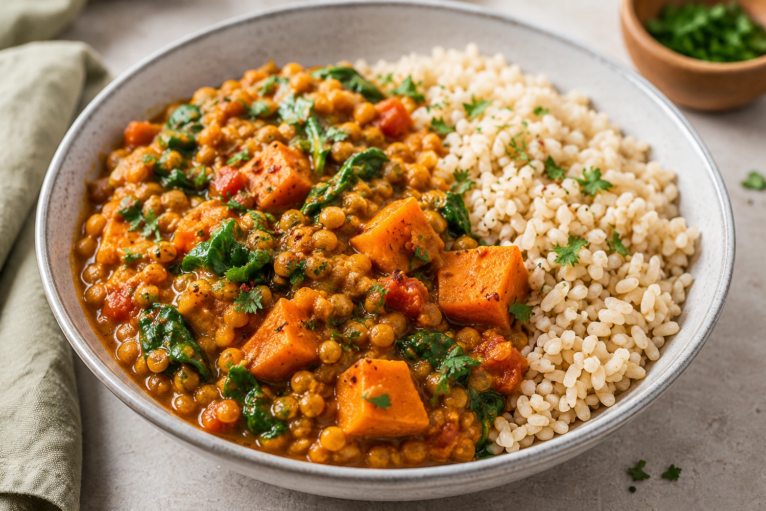 Lentil Sweet Potato Curry with Brown Rice