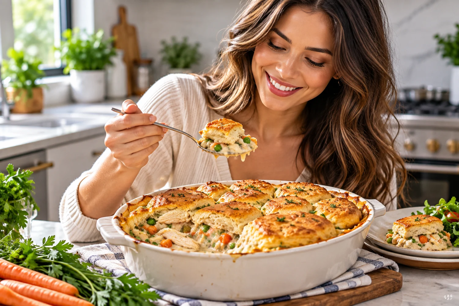 Light Chicken Pot Pie with Whole-Wheat Biscuit Topping