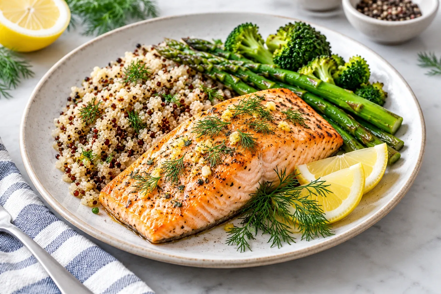 Low-Sodium Baked Salmon with Lemon Dill and Quinoa