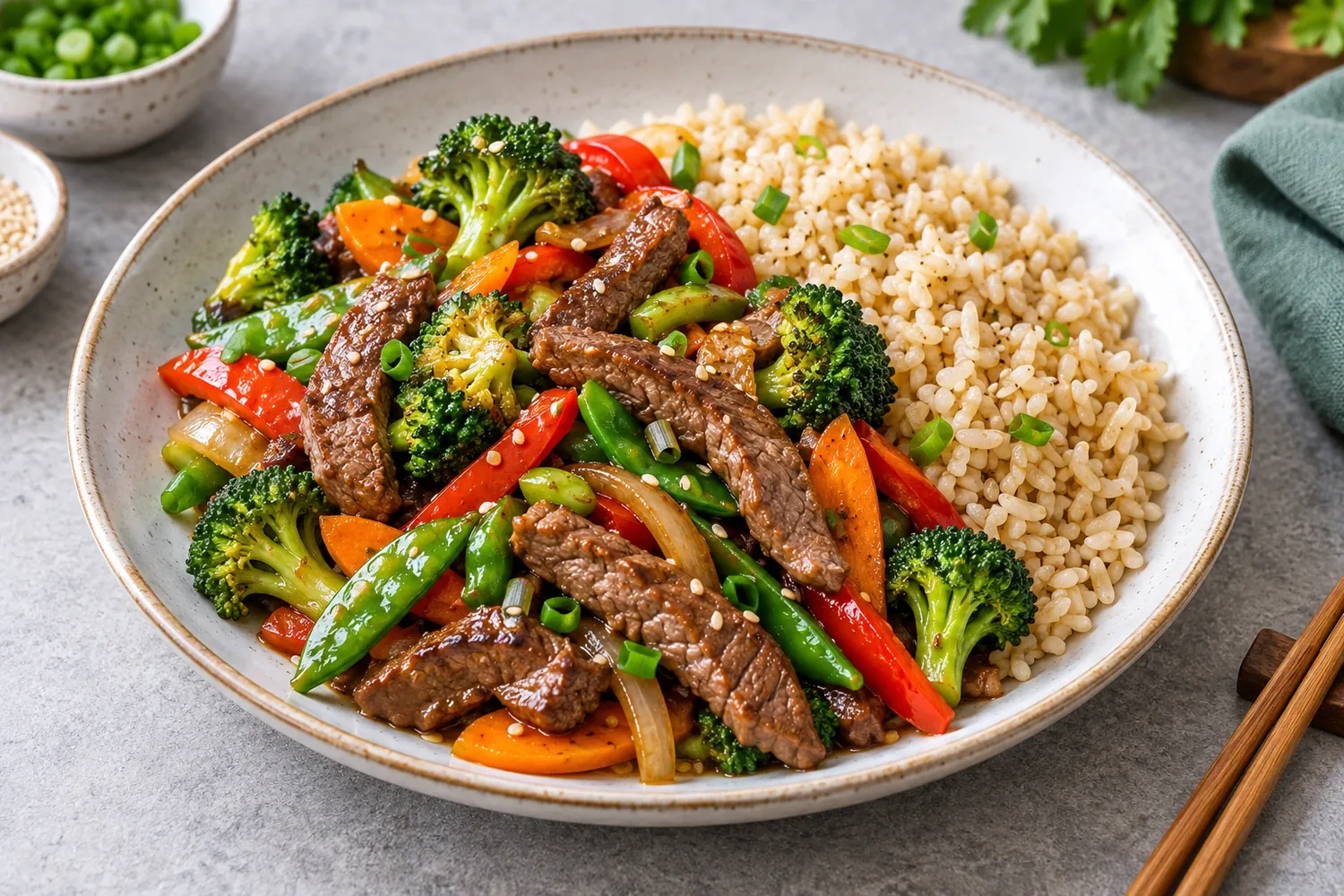 Low-Sodium Beef and Vegetable Stir-Fry with Brown Rice