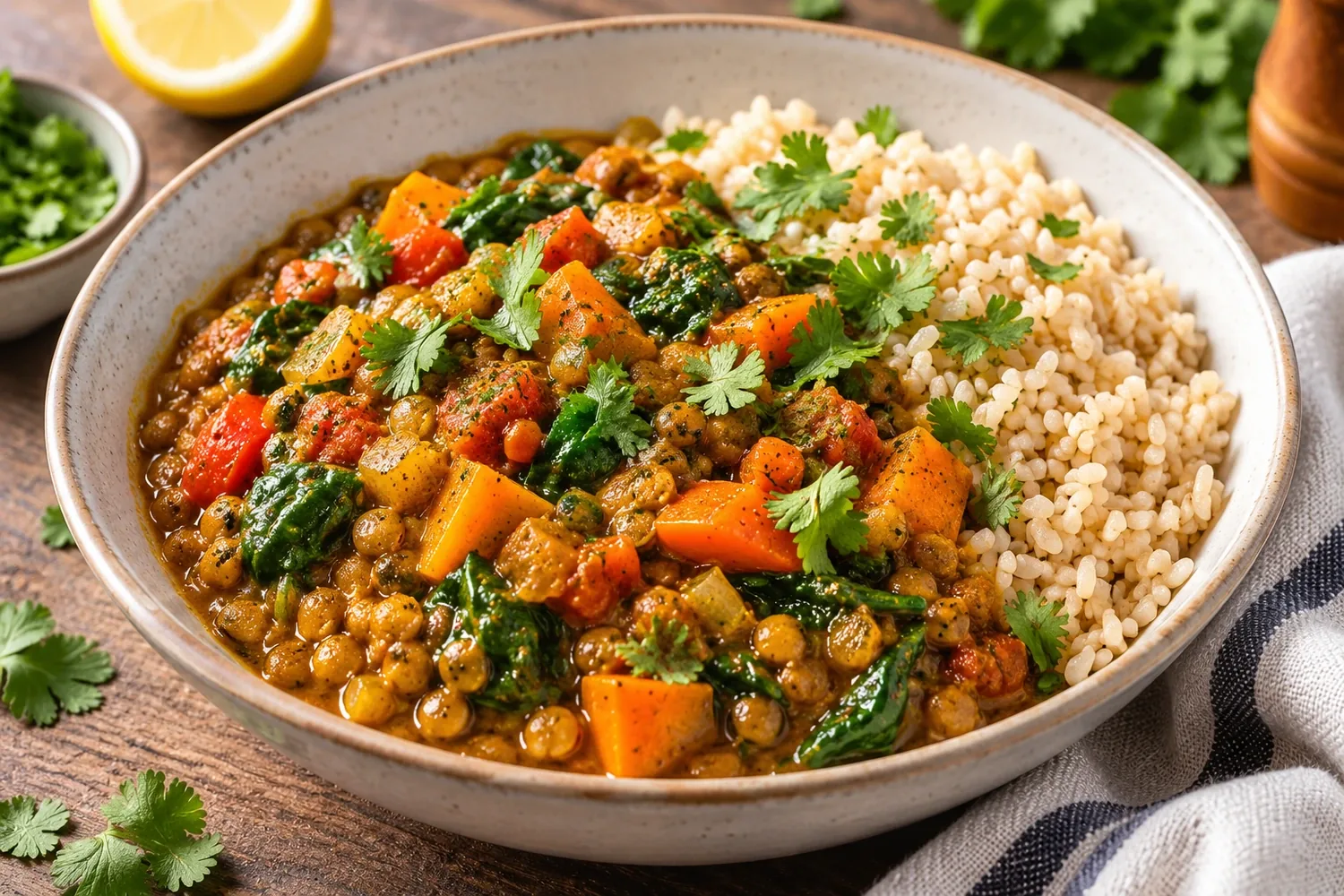 Low-Sodium Lentil Vegetable Curry with Brown Rice