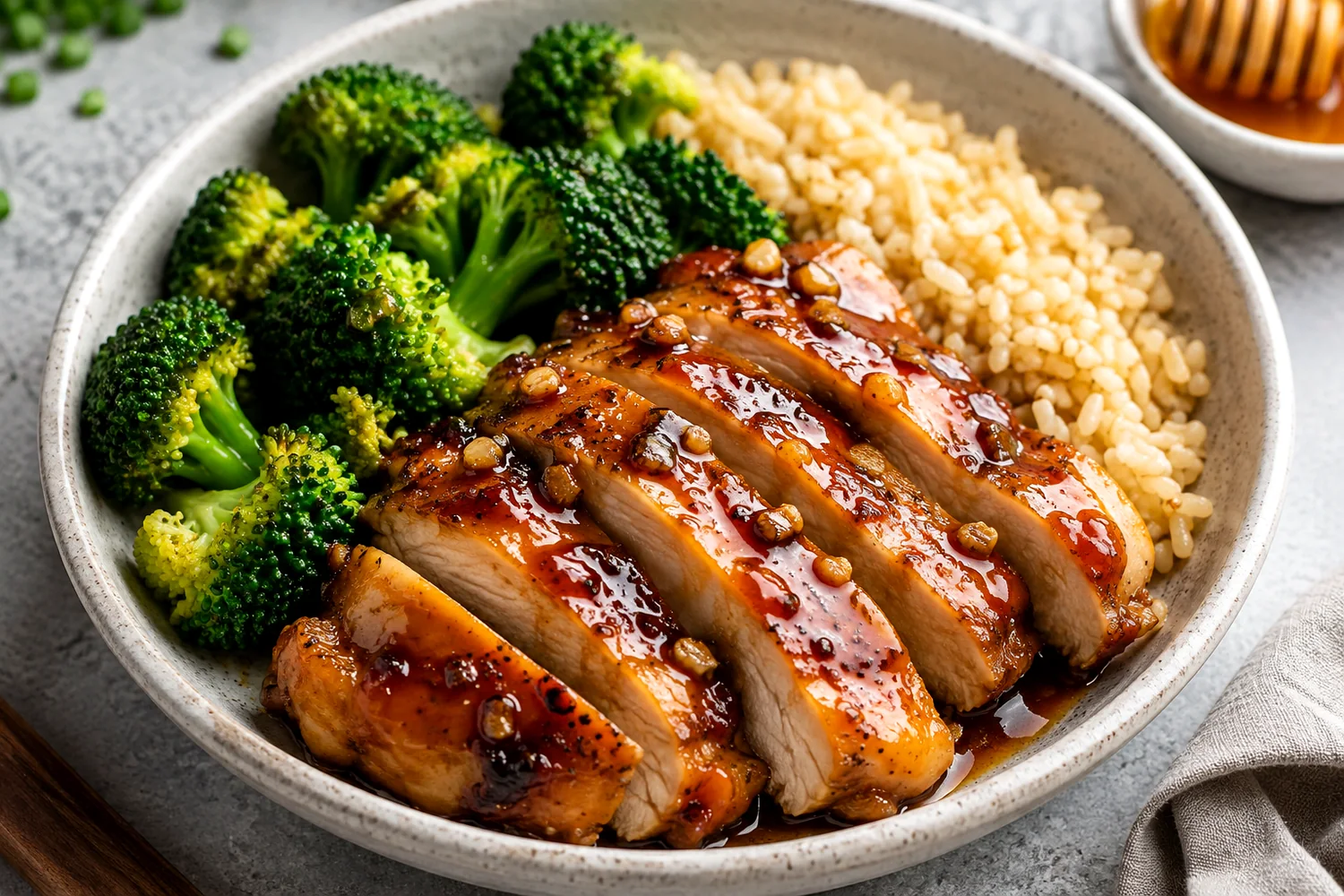 Maple Dijon Chicken Broccoli Brown Rice Bowl