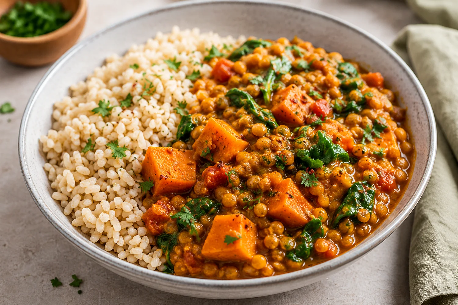 Marry Me Lentils with Spinach, Sun-Dried Tomatoes and Brown Rice