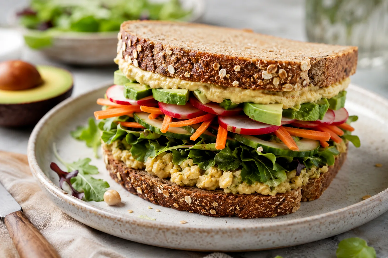 Mediterranean Roasted Veggie Hummus Crunch Sandwich