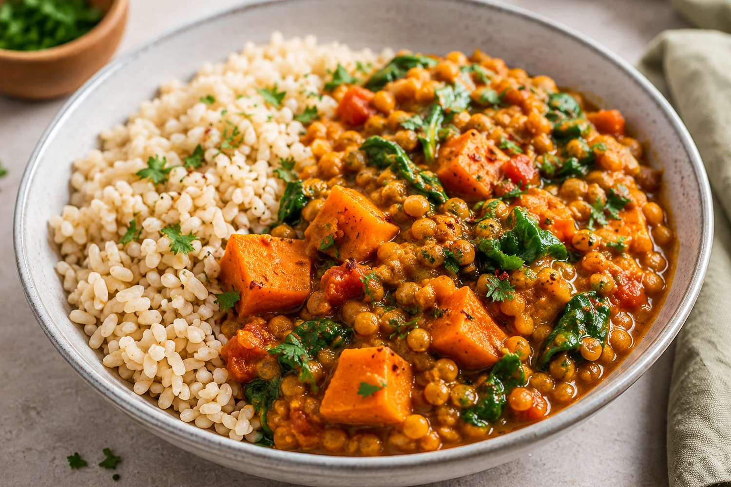 Mediterranean Tomato Lentil Eggplant Orzo Bake