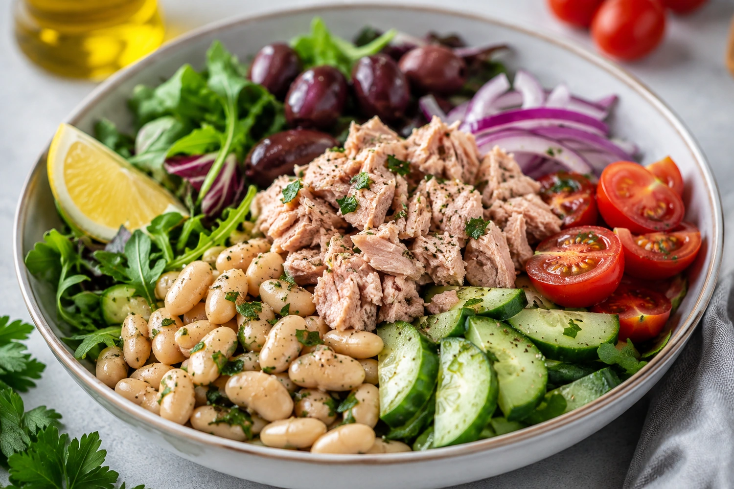 Mediterranean Tuna White Bean Salad Bowl