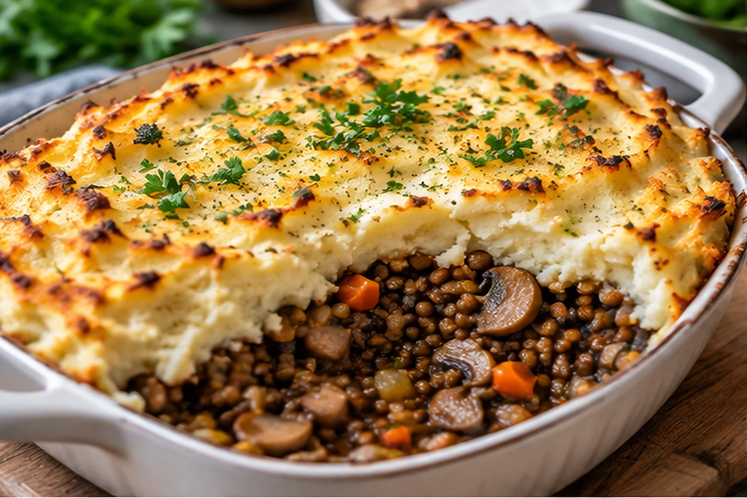 Mushroom Lentil Shepherd’s Pie with Cauliflower-Potato Mash